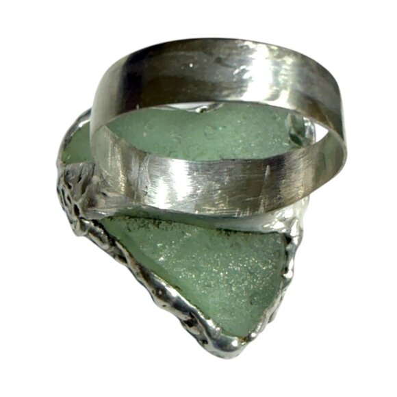 Heart Shaped Sea Glass Ring Artisan Crafted W/ Upcycled Spoon Bowl Band Sz 7.5 - Picture 8 of 14